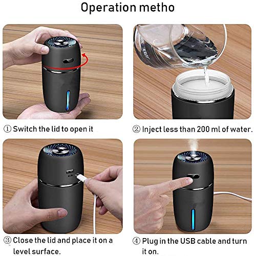 Car Air Mini USB Humidifier 200ml – Ultrasonic Cool Mist Humidifier with 7 Color LED Light