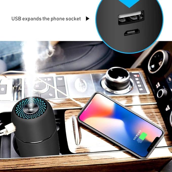 Car Air Mini USB Humidifier 200ml – Ultrasonic Cool Mist Humidifier with 7 Color LED Light