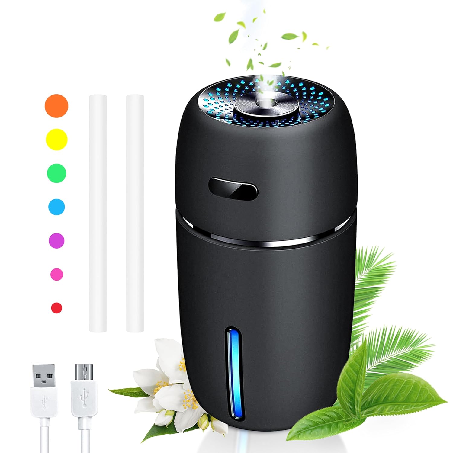 Car Air Mini USB Humidifier 200ml – Ultrasonic Cool Mist Humidifier with 7 Color LED Light