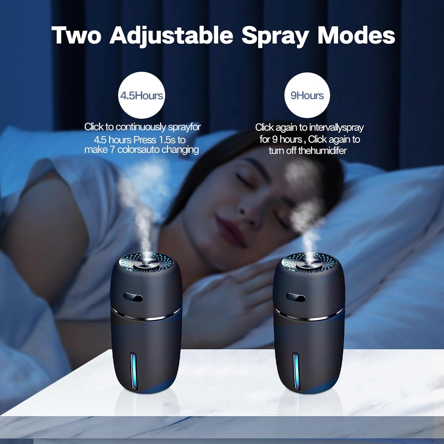 Car Air Mini USB Humidifier 200ml – Ultrasonic Cool Mist Humidifier with 7 Color LED Light