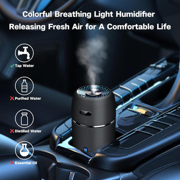 Car Air Mini USB Humidifier 200ml – Ultrasonic Cool Mist Humidifier with 7 Color LED Light